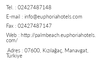 Euphoria Palm Beach Resort iletiim bilgileri